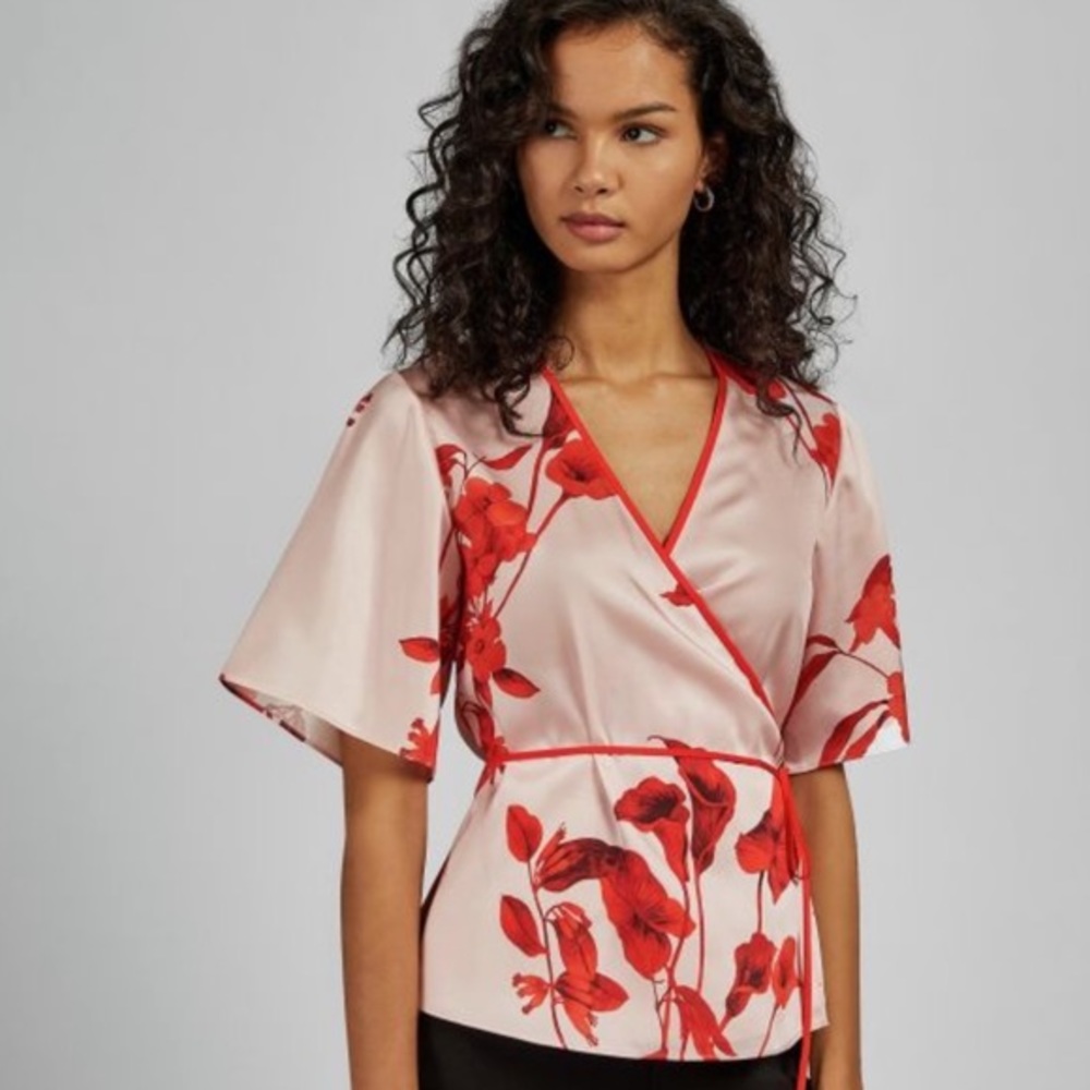 Ted Baker Melonyy Fantasia Wrap Top in Pale Pink